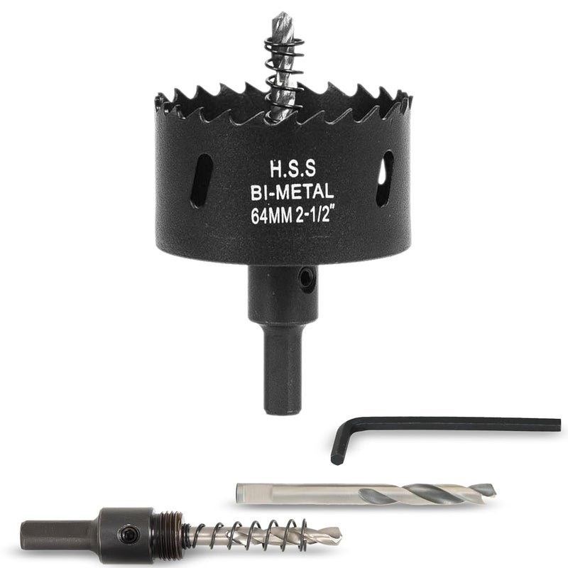 VIKITON 2-1/2 Inch Hole Saw with Arbor for Wood Metal Plastic, 2.5 in Bimetal Hole Cutter, Fast Chip Removal, Smooth Flat Drilling Edge, Lightweight & Portable (Black) - Image 1